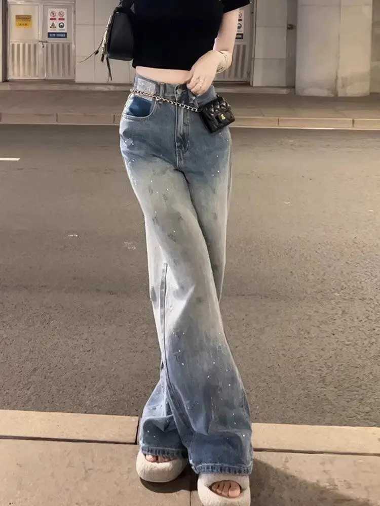 Blue Womens Jeans High Waist Shot Denim Pants for Women Straight Leg Trousers Stylish Wholesale Medium Wash Trend 2025 Original R250716