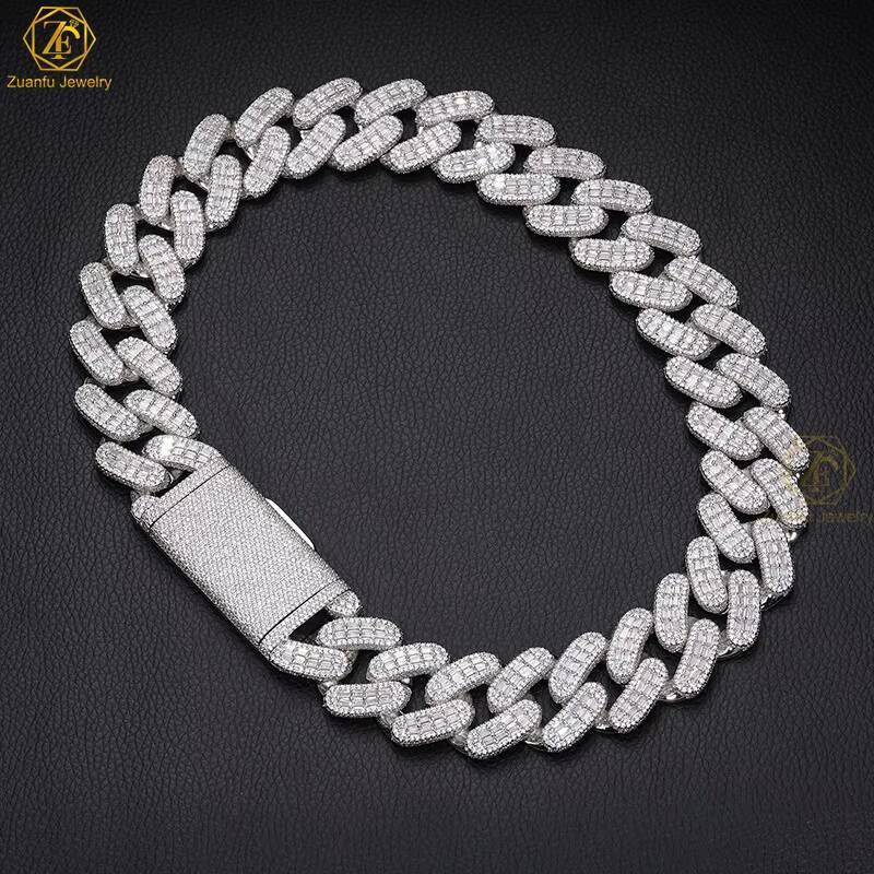 Hiphop Jewelry 28mm 4 Rows Moissanite Cuban Chain Luxury 925 Silver GRA VVS Moissanite Necklace Ice Out Cuban Link Chain