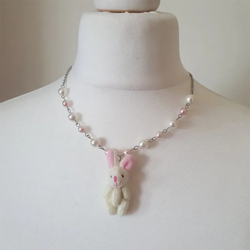 Kawaii Plush Bunny Pendant Necklace y2k 250715