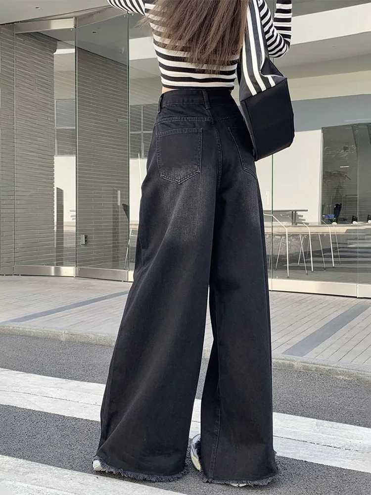 Hot Girl Baggy Jeans Feminina Y2k Street Vintage Washed To Make Old Fried Straight Wide-Leg Denim Pants For Women R250716