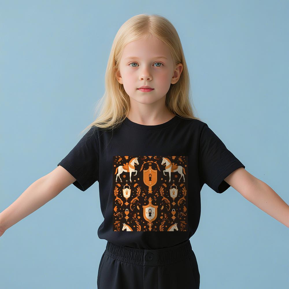 ddmywed Boy and girl Children's T-shirt a T-shirt with an orange and white pattern on the front