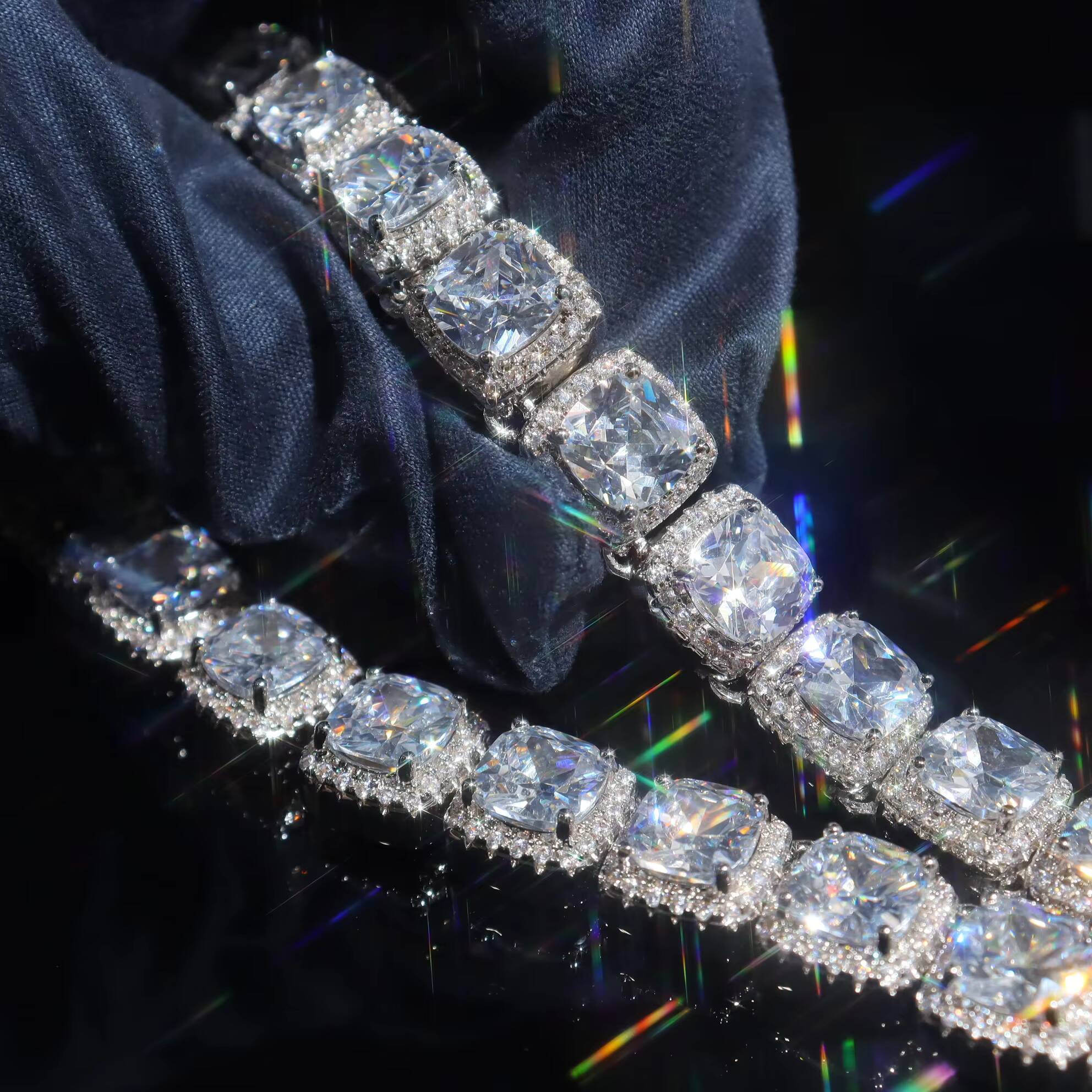 Hip Hop OEM 12mm Wide Iced Out Moissanite Tennis Chain Rock Sugar Chain Moissanite S925 Sterling Silver Fashion Necklace