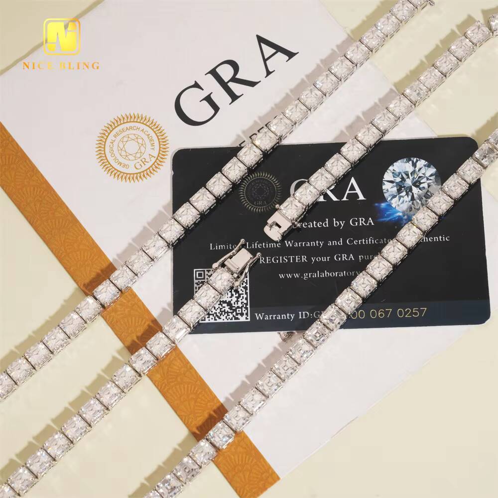 New Fancy Cut Asscher Cut 5.5MM Tennis Chain 925 Sterling Silver Pass Diamond Tester GRA Certificate Moissanite Tennis Bracelet
