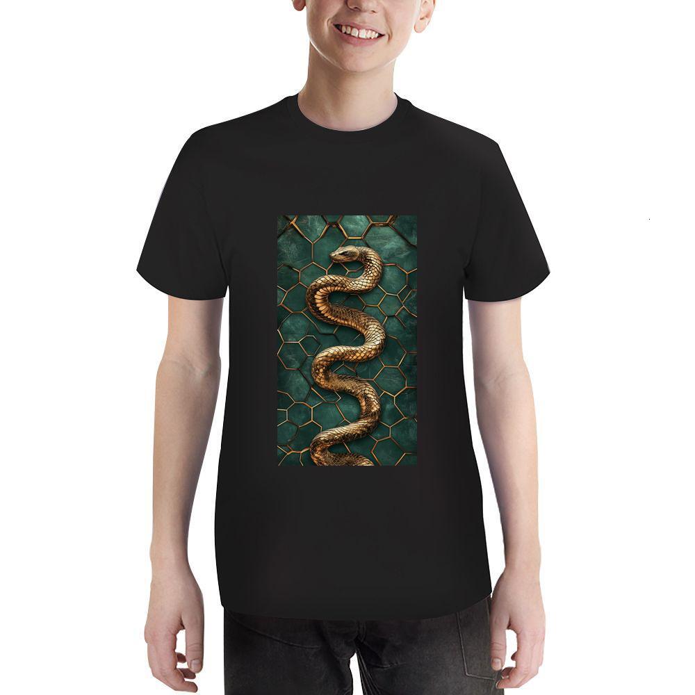 ddmywed Boy and girl Children's T-shirt T-shirt with an image of snake on a green background
