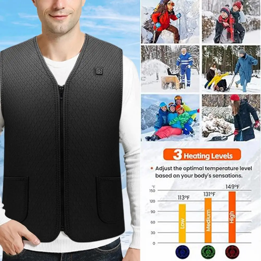 Men Heated Vest 3 Heating Levels Smart Temperature Control Vest Waterproof V Neck Thick Windproof Waistcoat Padded Waistcoat 250716
