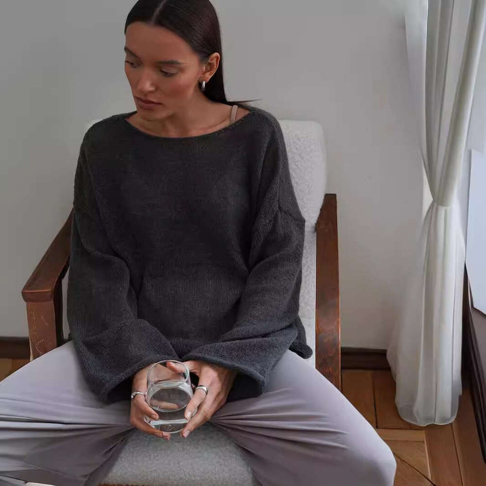 New Autumn Style Hollow Knitted Top Round Neck Sheer Thin Sweater For Women B5