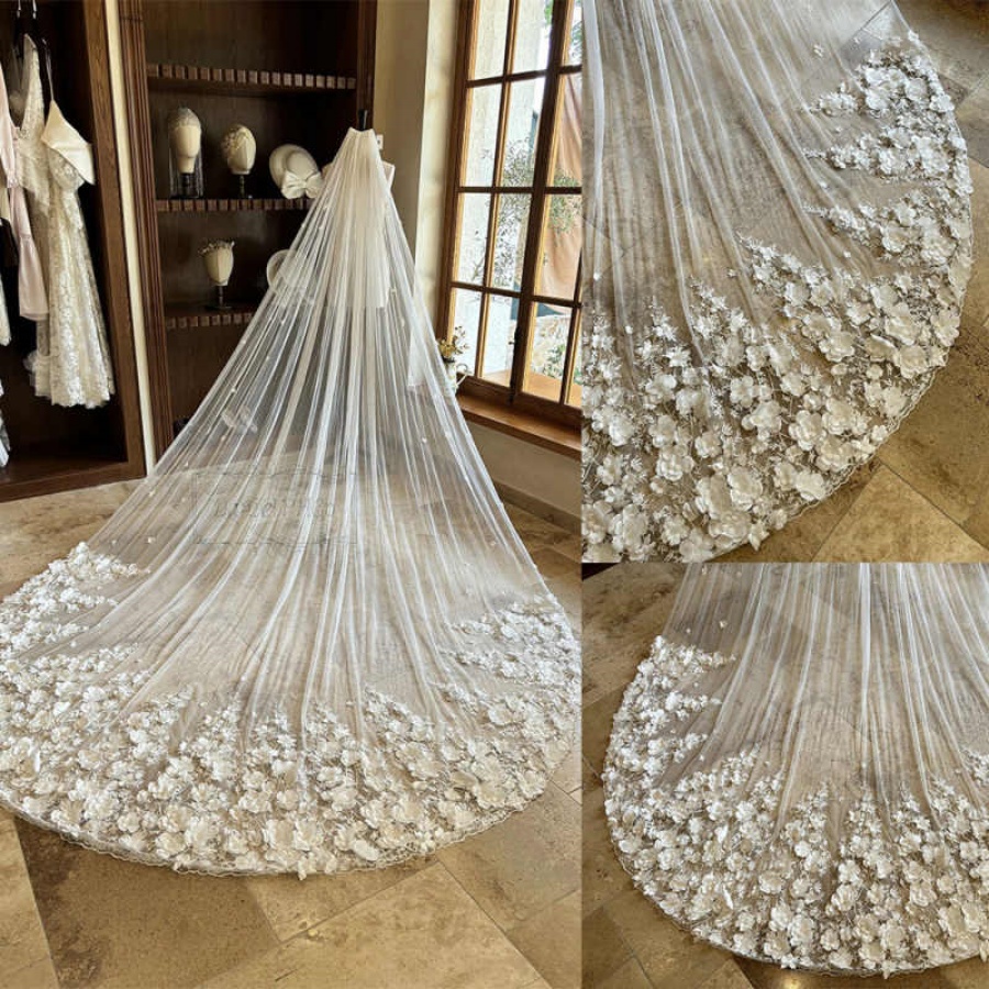 3D Floal Appliques Wedding Veil 3 Meters White Ivory Bridal Veils With Comb Wedding Headpieces Bride Accessories Customized