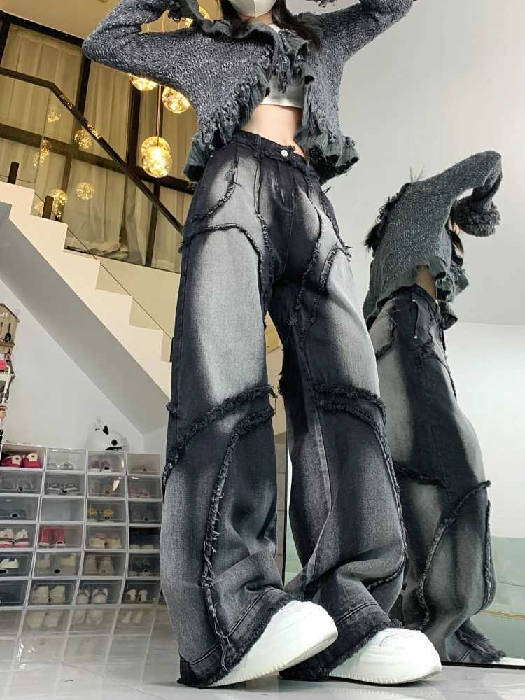 Deeptown Y2k Vintage Jeans Women Wide Leg Pants High Waist Hip-hop Streetwear Black Trousers Retro Baggy Denim Pants Aesthetics R250716