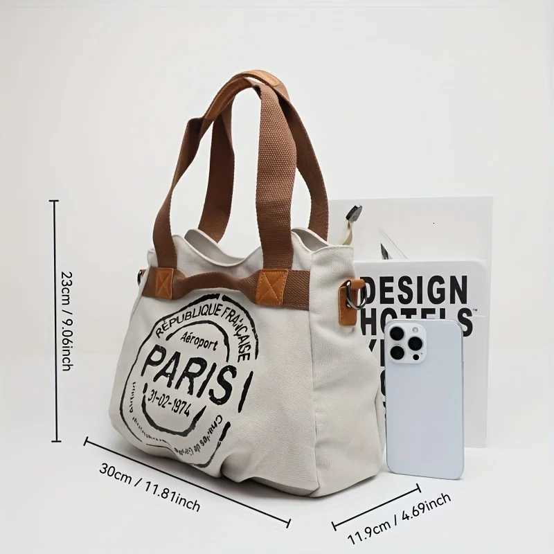 Womens canvas handbag letter tote bag casual large capacity commuting shoulder crossbody bag Z250717