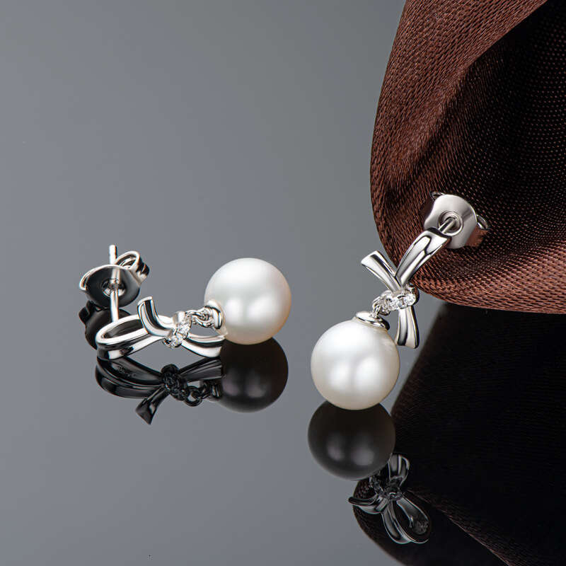 New Korean Style Elegant Bowknot Earrings For Women, Pure Sier Freshwater Pearl Ear Jewelry Afc