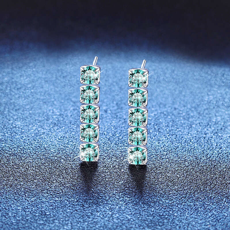 S Pure Sier Maldives Blue Green Tassel 3 Carat Moissanite Earrings for Women 1c1