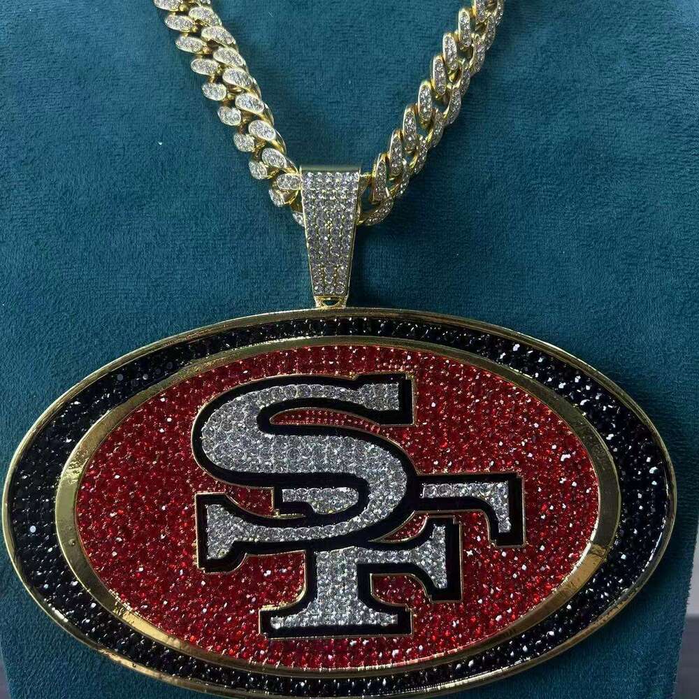 Hot Selling Full Dia Colorful Football Team Pendant Fashion Creative Personality Alloy Cuban Chain Necklace Jewelry