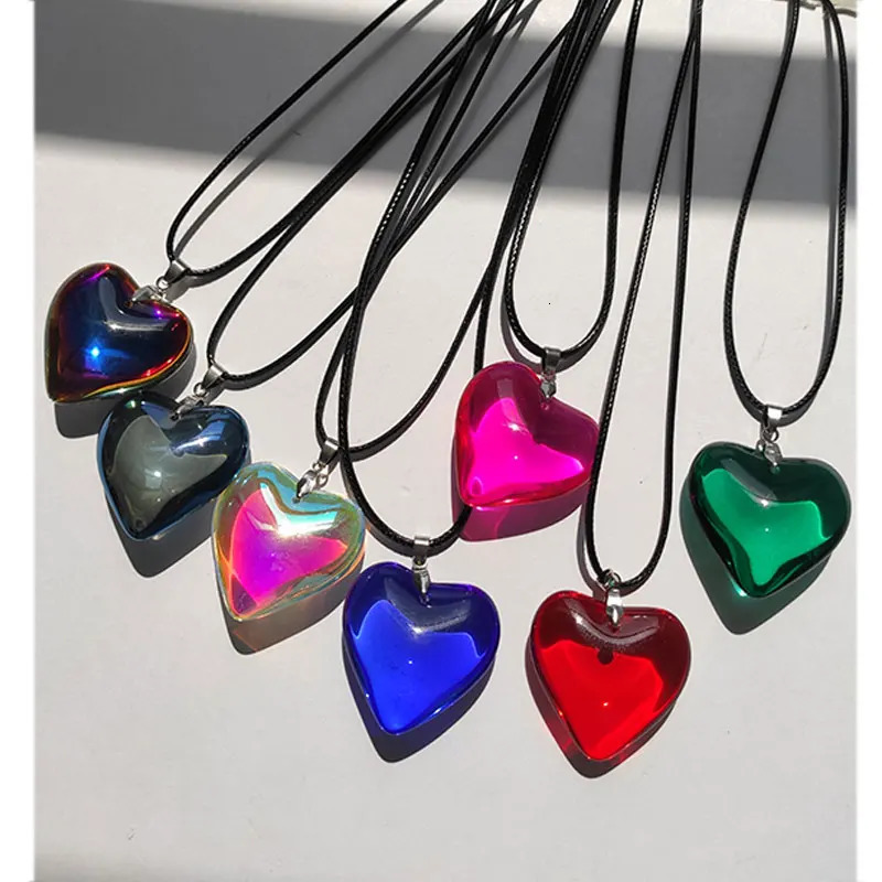 Exaggerated Personality Colorful Laser Love Heart Pendant Necklace for Women Girl Y2K Summer Couple Jewelry HUANZHI 250715