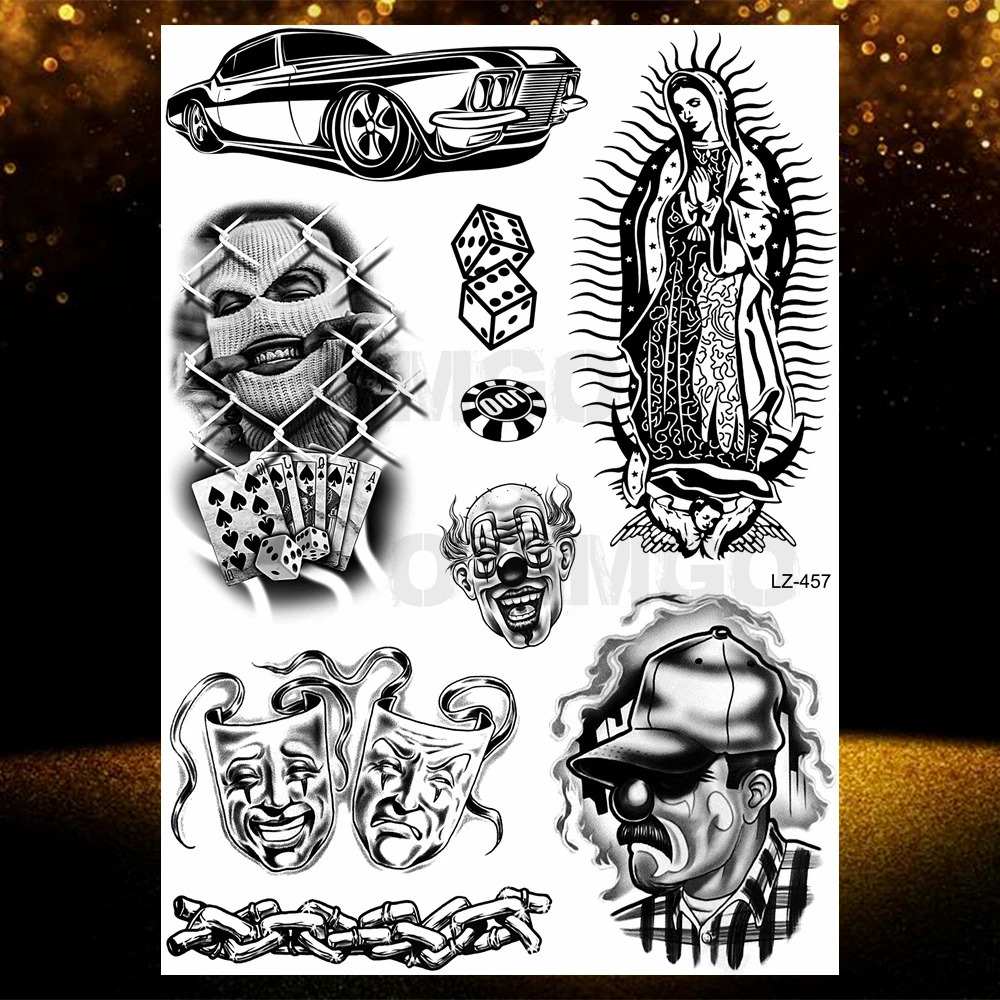 Chicano Bandit Mexico Temporary Tattoos For Men Women Car Nun Tattoo religion Stickers Realistic Back Waterproof Tatoos 250714