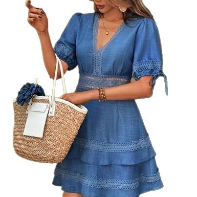 Spring Summer New Women's Fashion Elegant Chic Waist-Cinching Slimming Lace Dress