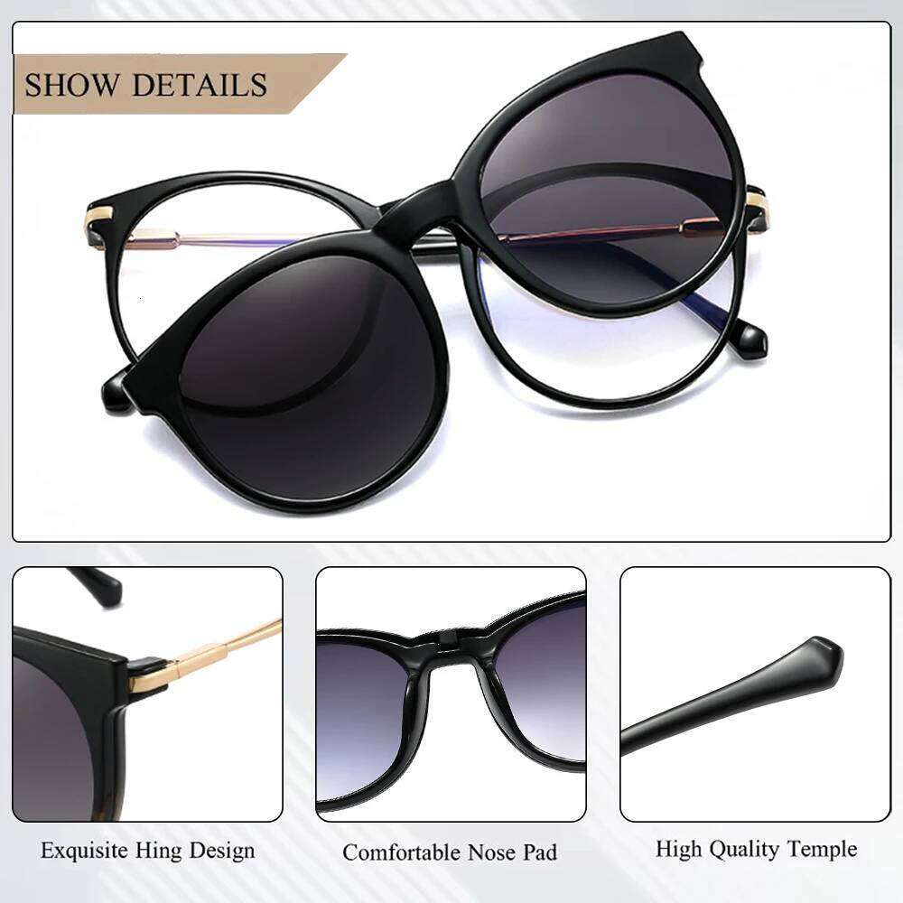 CRIXALIS Round Custom Prescription Glasses Frames Women Fashion Trend Magnetic Polarized Sunglasses Clip Ladies Eyewear Female