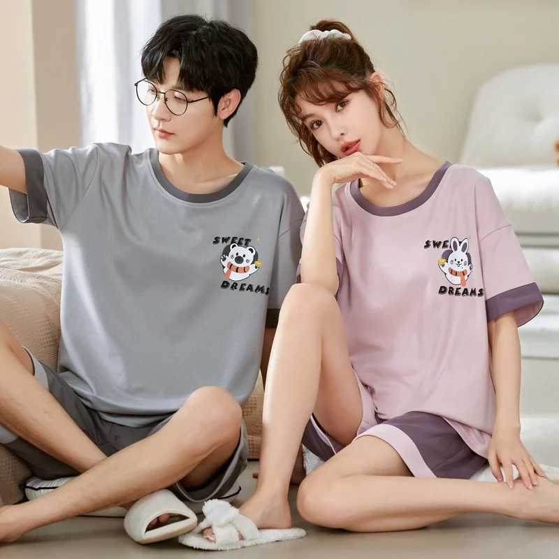 Summer Cotton Short Sleeve Men Pajamas Set Couple Sweet Bear Women Pajamas Suit Lover Round Neck Nightwear Men Pajama Set W250717
