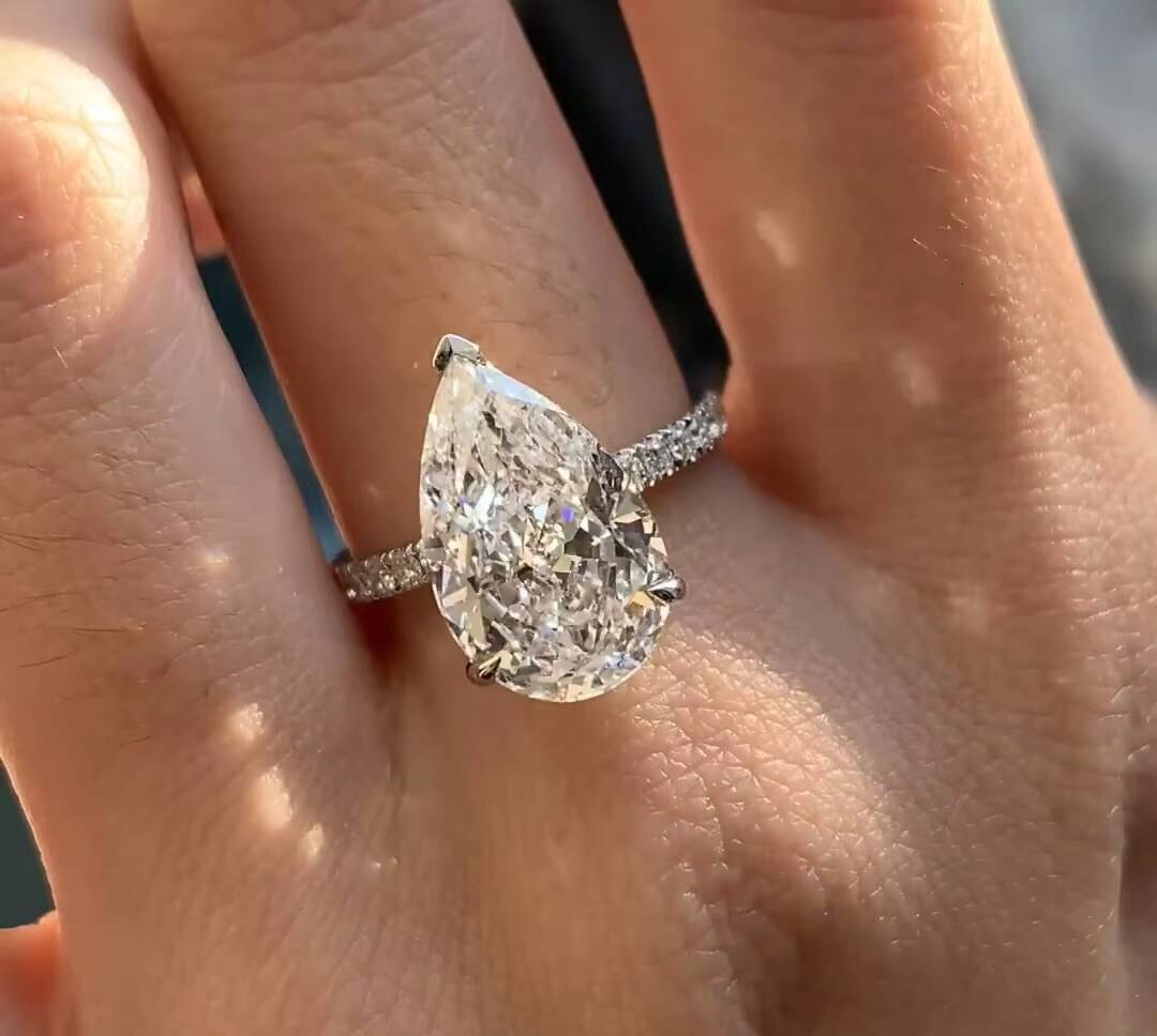 IGI Certified Cvd HPHT 3ct Lab Grown Created Diamond D VS1 VS2 Platinum Gold Rings Engagement Ring Jewelry for Women Pear Halo