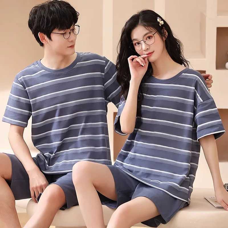 2 Pieces Set Sleep Tops Shorts Cotton Pajamas For Women Men Summer Short Nightwear Homewear Plus Size Sleepwear For Couples W250717