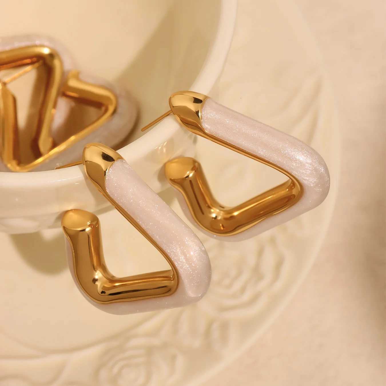 100% Stainless Steel Stud Earrings for Women White Enamel Gold Plated Hypoallergenic Ear Wedding Earrings Jewelry y250715