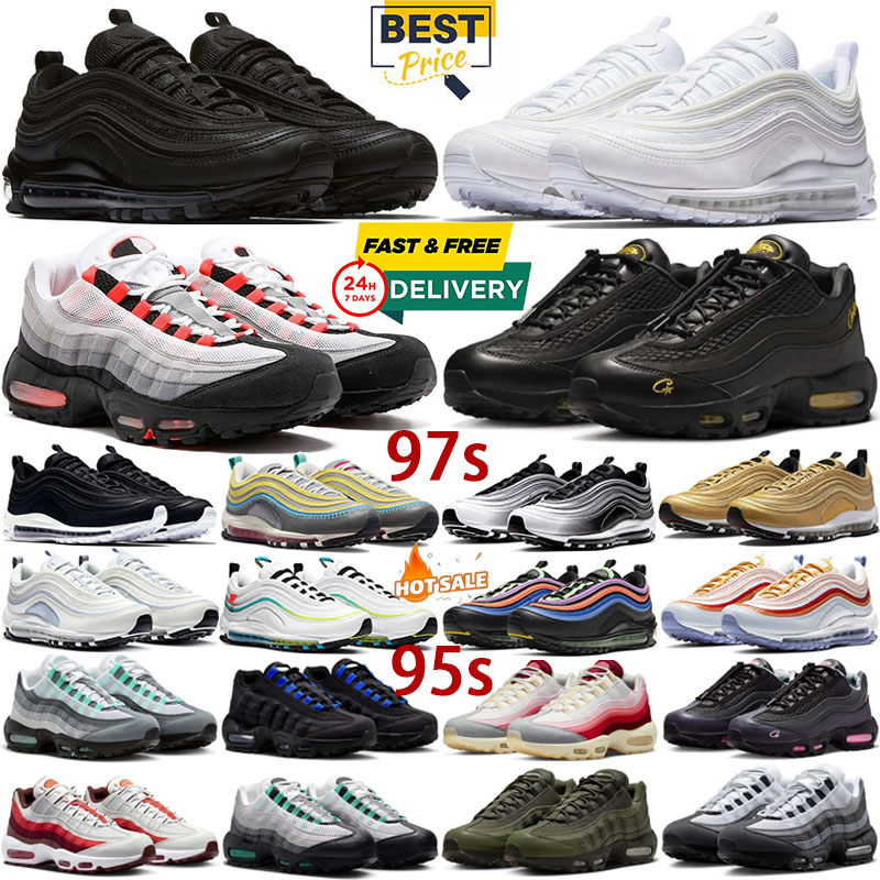 Designer Sports Shoes Running Shoes sneakers 95s 95 TourYellow Bright Mandarin Triple Black neon White Silver grey 97s Triple Black white Silver Iridescent eur 36-45