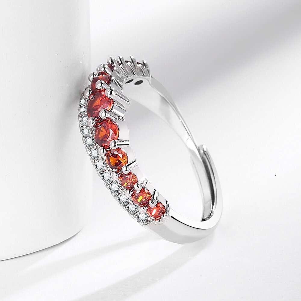 Gradient Inlaid Pomegranate Red for Women, Trendy Simple Tail Ring, Versatile Ring