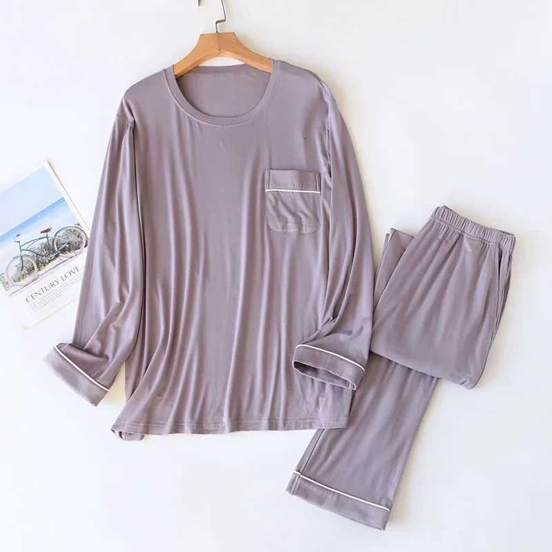 New Spring and Autumn Mens Pajamas Set Modal Long Sleeve Pants Two Piece Loose Oversize Home Suit Pajamas For Men Sleepwear W250717