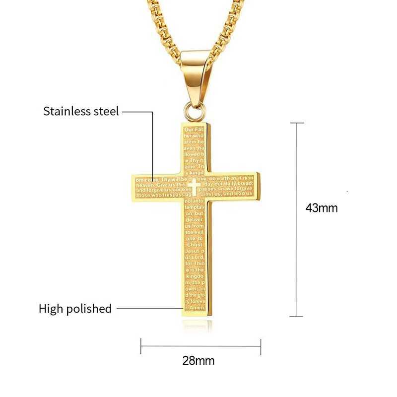 Stainless Steel The Lords Prayer Cross Pendant Necklace For Men Women Christian Prayer Jewelry Accessories XJ250717