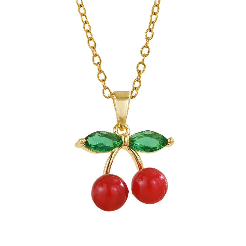 Korean And Japanese Style Trendy Red Cherry Pendant Necklace For Women 2025 Spring Light Niche Collarbone Chain Accessory 906