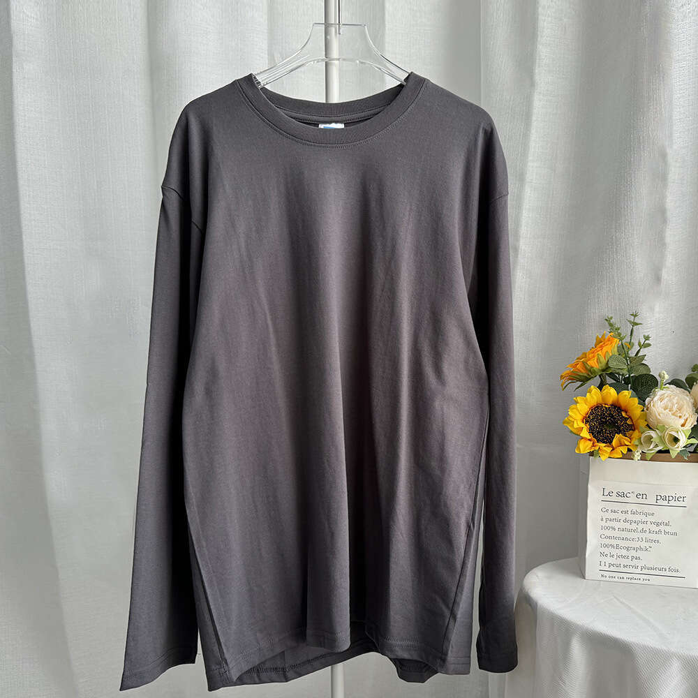 Spring New Solid Color Long Sleeve T-Shirt For Women Loose Fit Pure Cotton Round Neck Basic Top B5