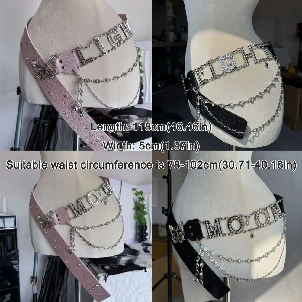 Vintage Punk Letters Rhinestone Belts Y2K Trendy Waist Chain Women Fashion Metal Bead Chain Belts for Club Party 250716