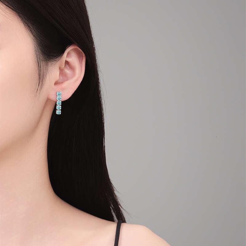 S Pure Sier Maldives Blue Green Tassel 3 Carat Moissanite Earrings for Women 1c1