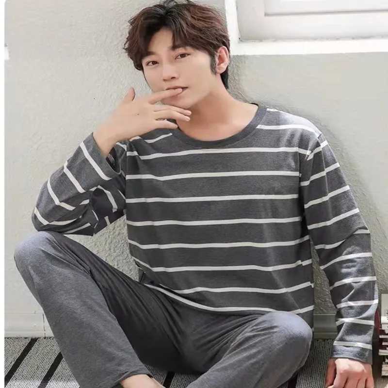 Summer Mens Pajamas 2024 New Long-Sleeved Large Size Youth Home Wear Suit Black Plaid Trousers Two-Piece Set Can Be Worn Outdoors W250717