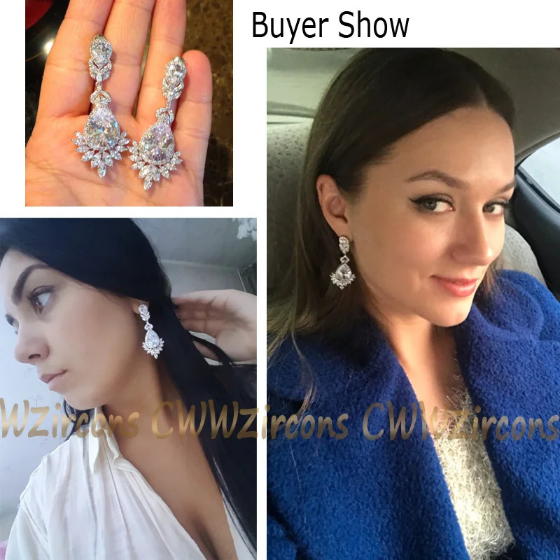 CWWZircons Elegent Evening Dinner Party Wedding Jewelry Long CZ Crystal Big Drop Dangle Earrings for Brides CZ055 250716