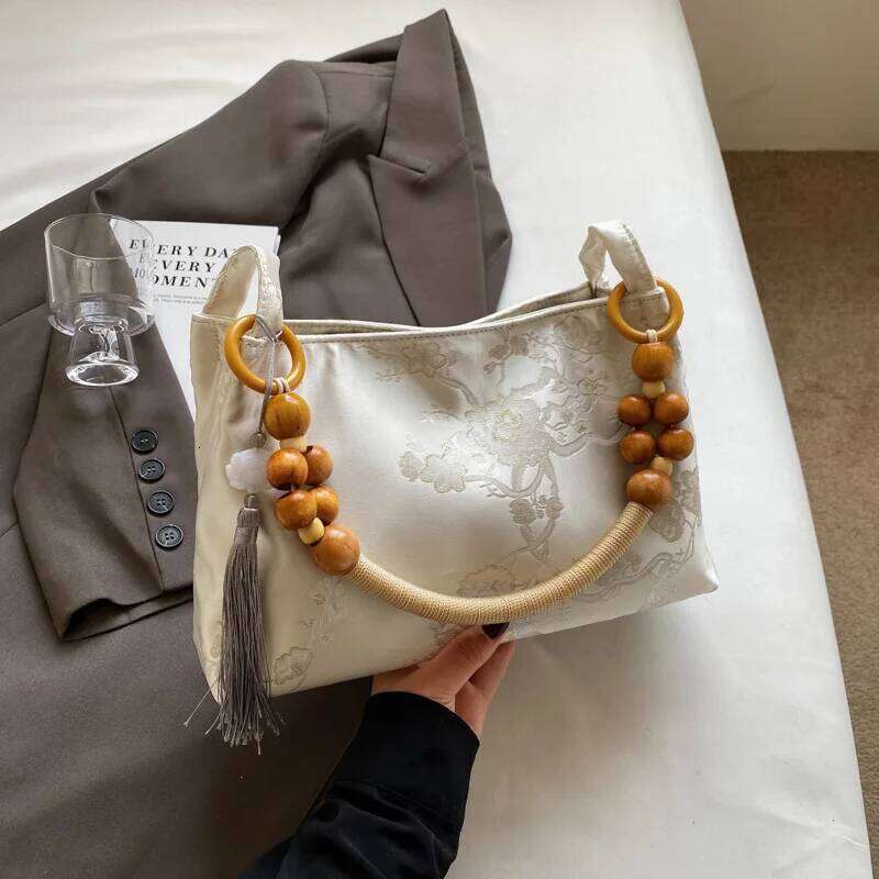 HAEX Chinese Style Ladies Handbags Designer Satin Floral Tassels Underarm Shoulder Bolso Mujer Elegant Sac A Main Femme