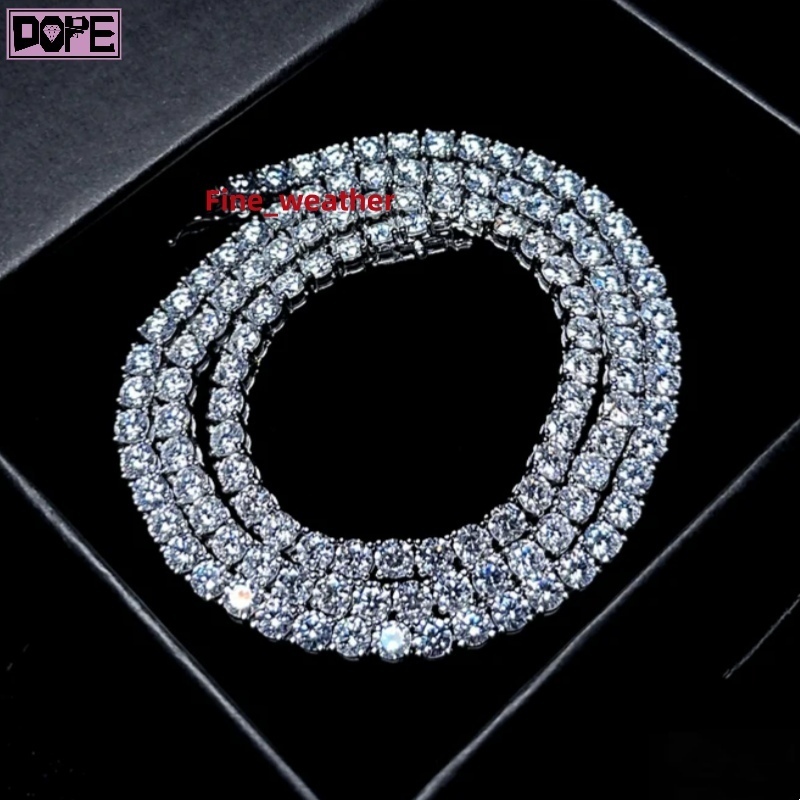 Factory Moissanite Tennis Chain 4mm 5mm Vvs Iced Out Necklace 925 Gold Plated Tennis Chain