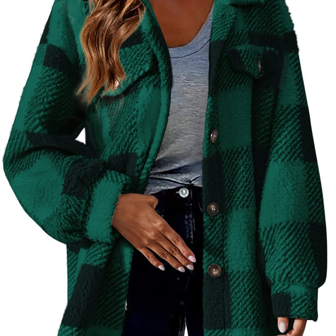 hot Free shipping designer coat for women Fashionable pocket plaid minimalist jacket with button down plush jacket