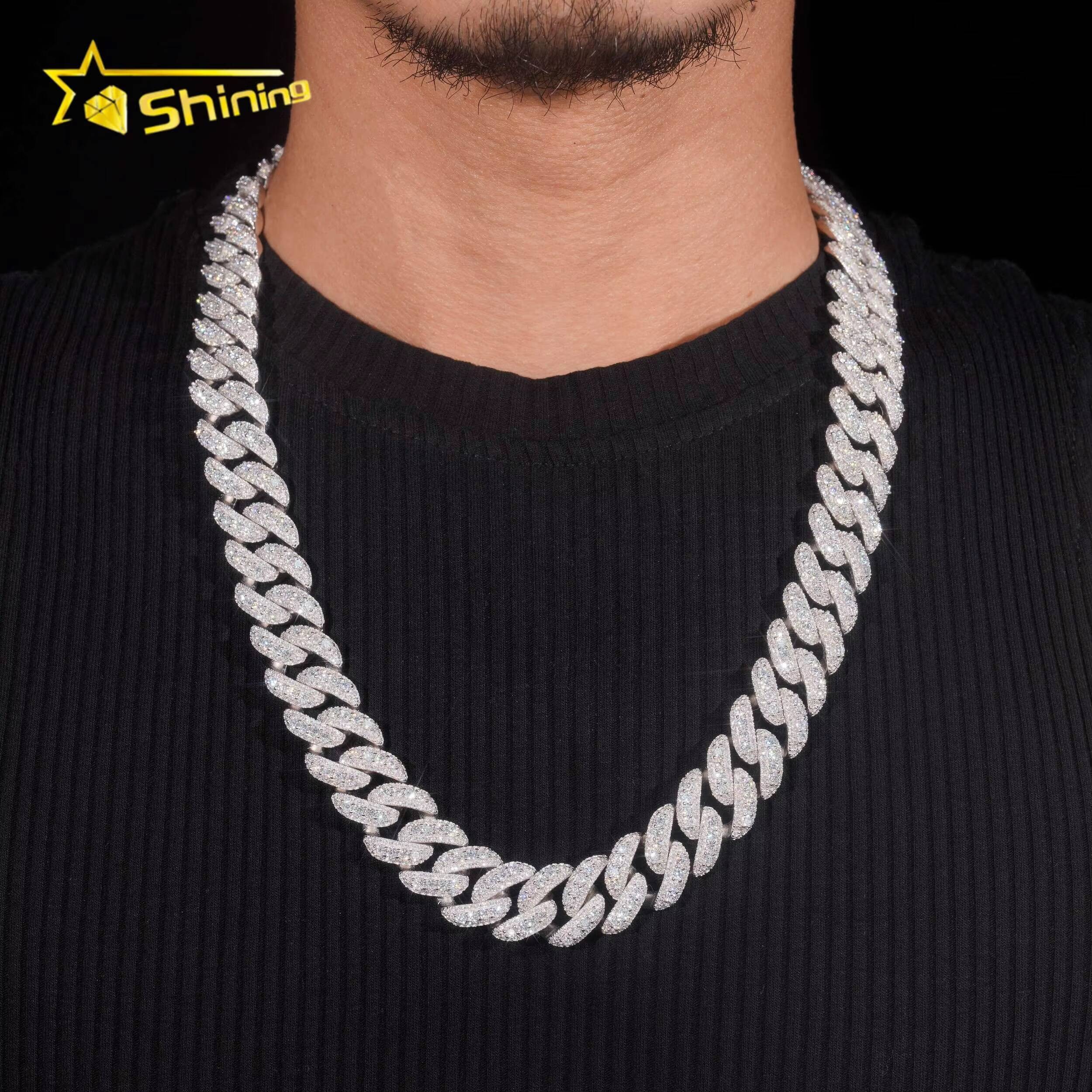 High Quality Hip Hop Jewelry 925 Silver Moissanite Diamond VVS 18mm Mens Iced Out Cuban Link Chain