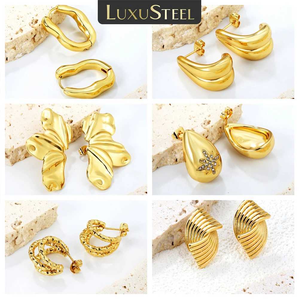 LUXUSTEEL Water Drop Golden CZ Punk Style Cubic Zirconia Women Stud Earrings Stainless Steel Female Earring Elegant Jewelry Gift y250715