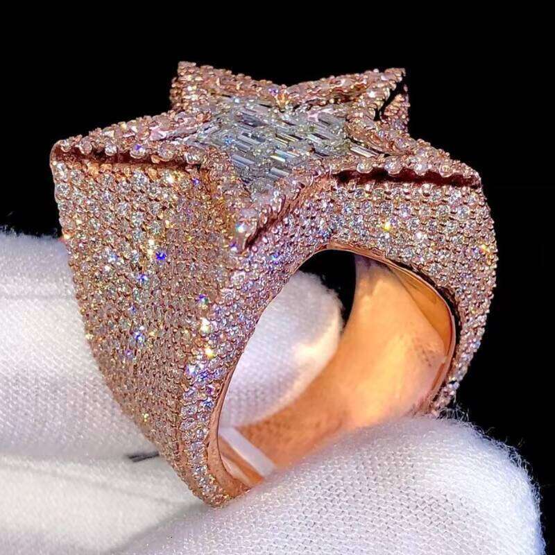 Mens Hip Hop Baguette VVS Star Design Custom Championship Sier Moissanite Ring