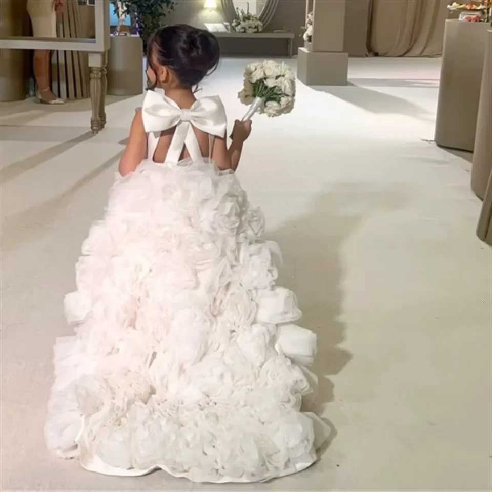 Luxury White Ivory Flower Girl Dresses Pearls Dubai Kids Princess Birthday Wedding Party Children Holiday Gown Z250716