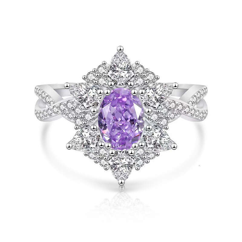 Hot Selling Colorful Ice Flower Cut Pigeon Egg for Women Luxurious Sparkling High Carbon Diamond Ring ef8