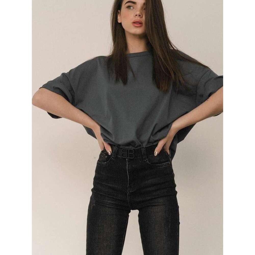 100% Crew Neck Solid Color Versatile T-Shirt For Women Spring Summer New Pure Cotton Short Sleeve Top B5