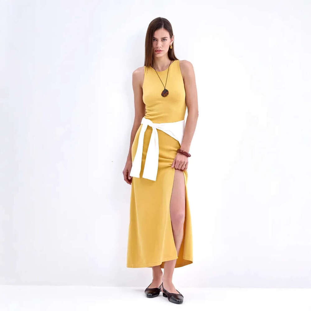 Autumn Winter Style Vest Sweater Elegant Versatile Slit Tight Long Dress Ins B5