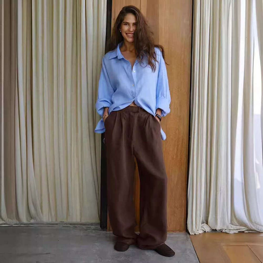 Summer New Women's Elegant Commuter Straight Casual Floor-Length Cotton Linen Pants B5