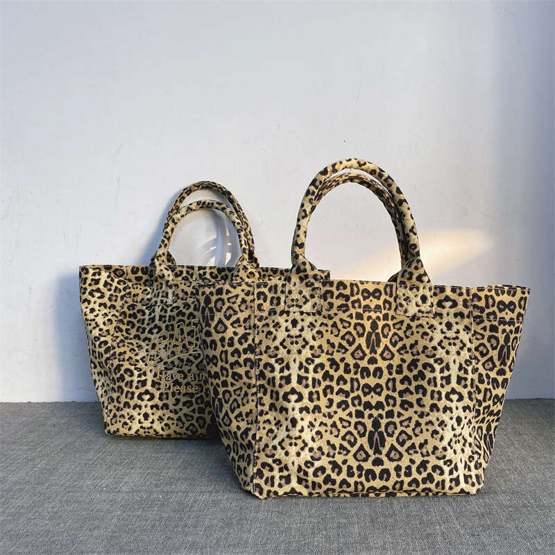 Rakuten Japan and Korea GAN Leopard Print Embroidered Canvas Unisex Casual Shopping Handbag Tote Bag