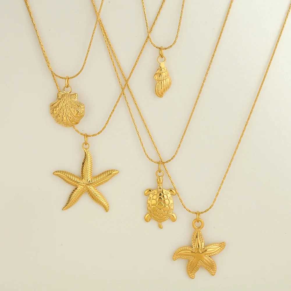 Ocean Series Golden Choker Stainless Steel Pendant Necklace for Women Shell Starfish Pendants Womens Chunky Jewelry Accessories XJ250717