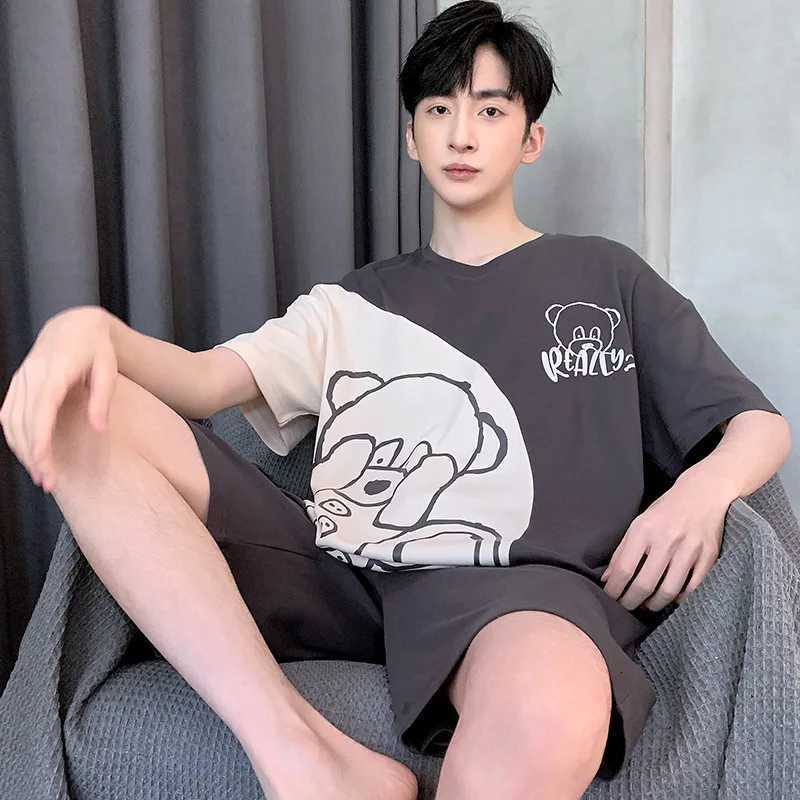 2 Sets of Mens Pajamas Set of Knitted Cotton Students Homewear Short-Sleeved Shorts Cartoon Top Shorts Sleepwear Loungewear W250717