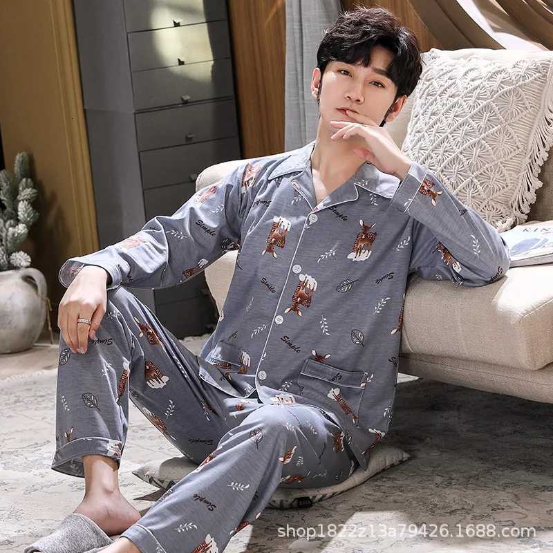 Mens Pajamas Long-sleeved Cardigan Print Pajamas Sleepwear Set Home Wear Men Nightwear Pajamas Sleep Tops W250717