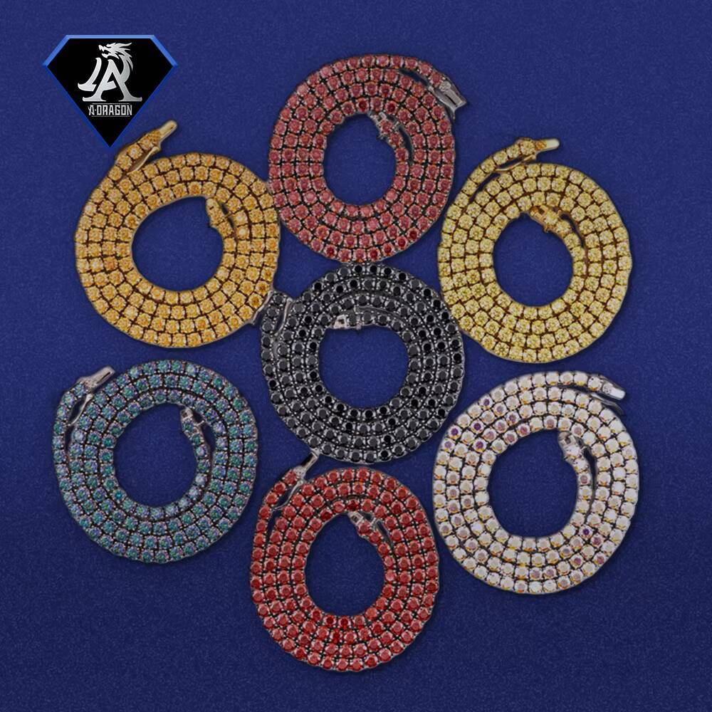 4mm Yellow Moissanite 925 Silver Hip Hop Tennis Chain for Men New Trendy Style on